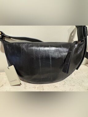 All Saints women’s Half Moon Black Leather EEL Crossbody Bag